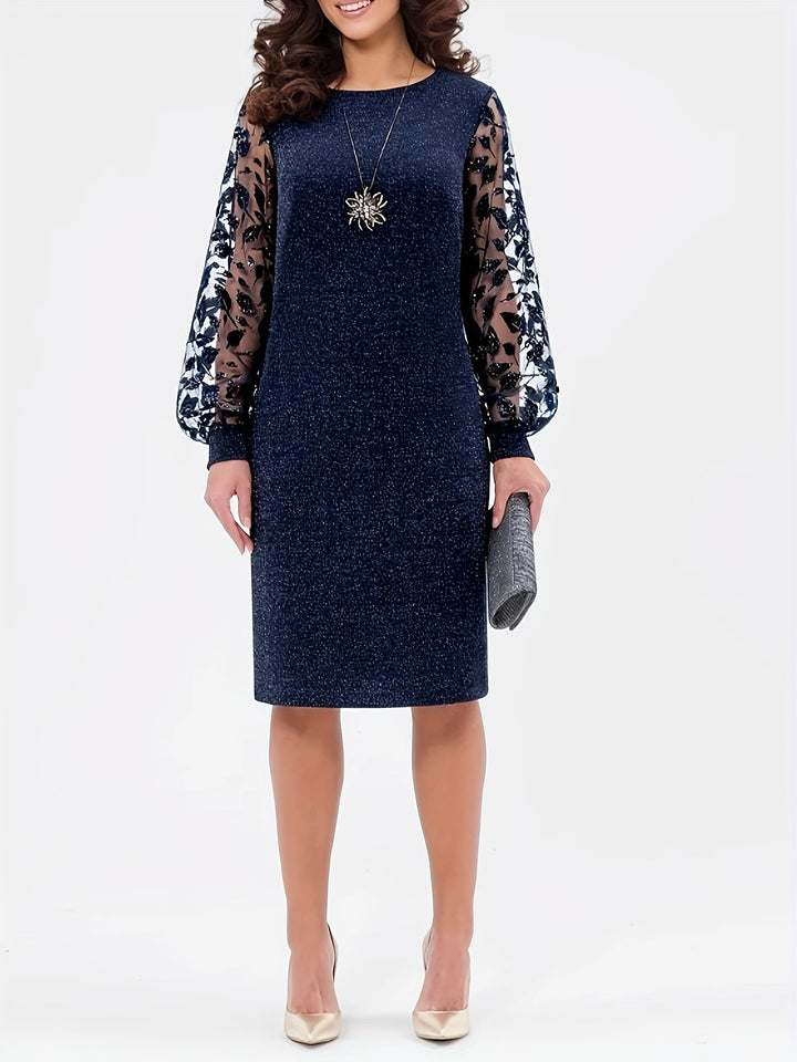 ISLA MESH PATCHWORK LONG SLEEVE DRESS