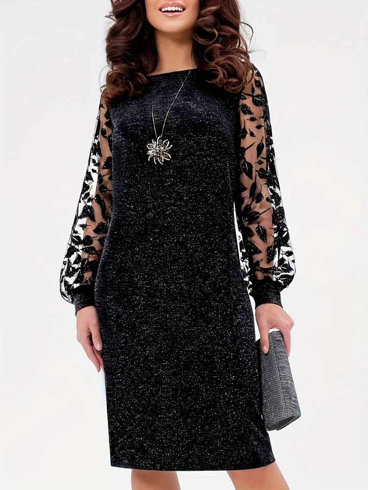 ISLA MESH PATCHWORK LONG SLEEVE DRESS