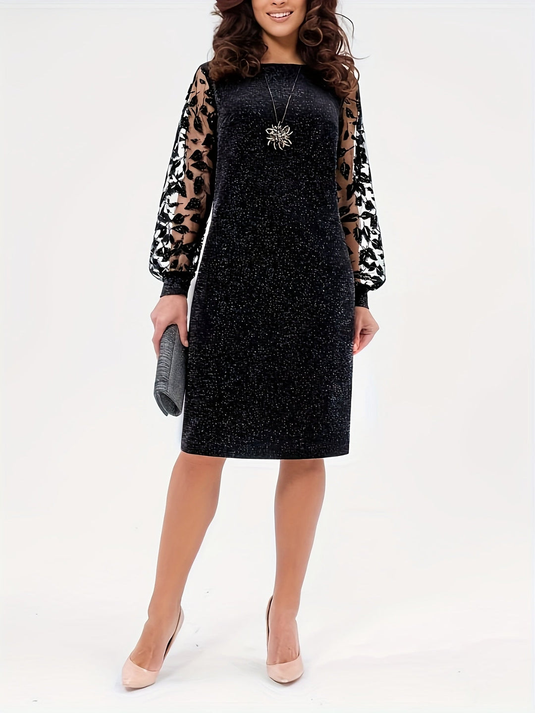 ISLA MESH PATCHWORK LONG SLEEVE DRESS