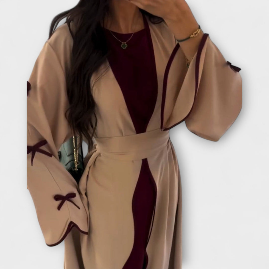 Stylish Cardigan and Dress Combination with Striped Decoration