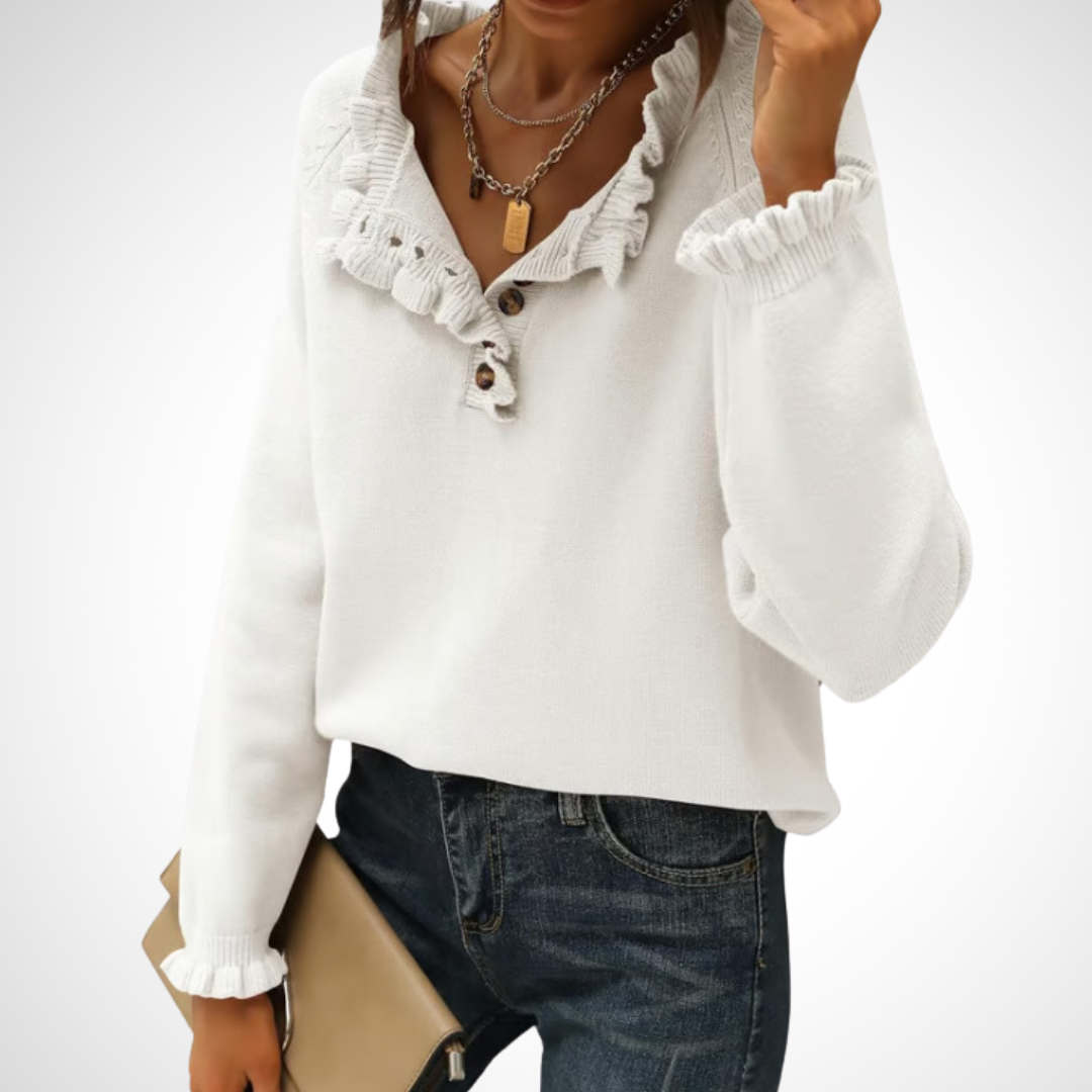 WYNN™ - Chic Long Sleeve Pullover Half Button Sweater