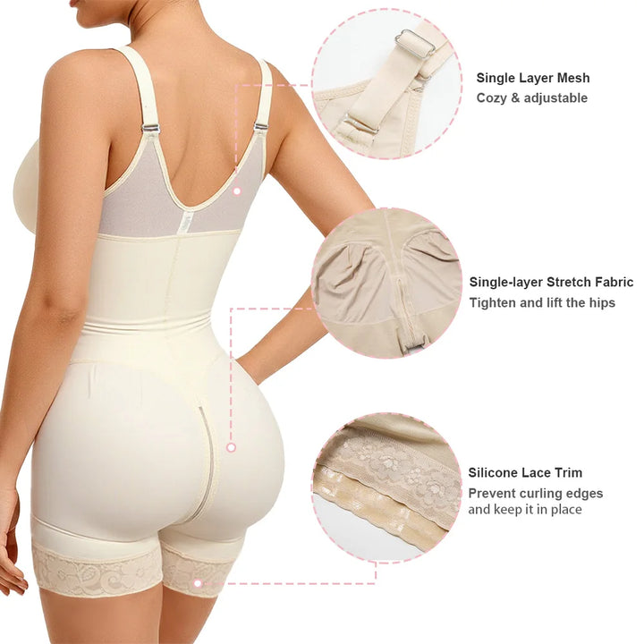 Women’s Lily Fajas Colombianas shapewear Tummy Control Butt Lifter Shaper with Zipper Crotch detachable shoulder strap