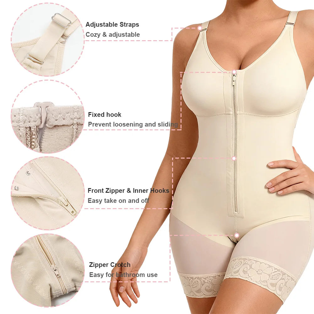 Women’s Lily Fajas Colombianas shapewear Tummy Control Butt Lifter Shaper with Zipper Crotch detachable shoulder strap