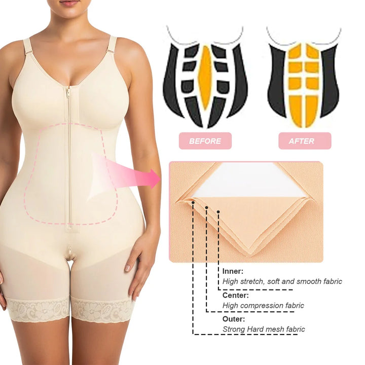 Women’s Lily Fajas Colombianas shapewear Tummy Control Butt Lifter Shaper with Zipper Crotch detachable shoulder strap