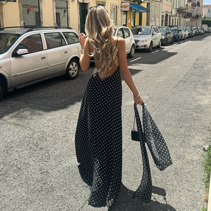 ZENA™ - Classic Polka Dots V-Neck Backless Maxi Dress