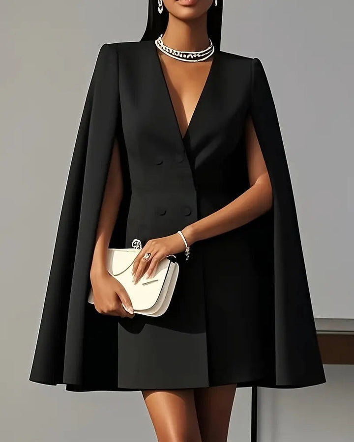 Double-Breasted Cape-Style Suit Dress