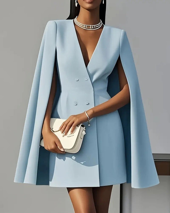 Double-Breasted Cape-Style Suit Dress