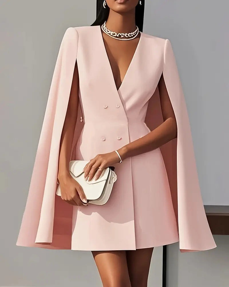 Double-Breasted Cape-Style Suit Dress