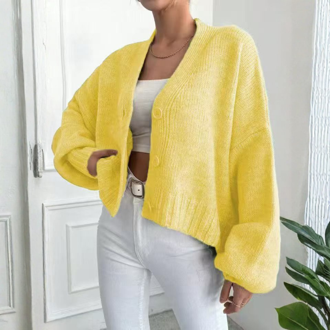 EDEN™ - Casual Crop Lantern Sleeve Cardigan