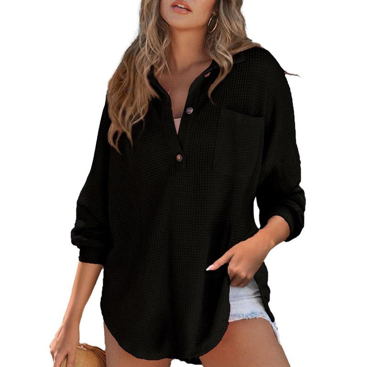 RHANNON™ - Casual Oversized Waffle V-Neck Long Sleeve Sweater